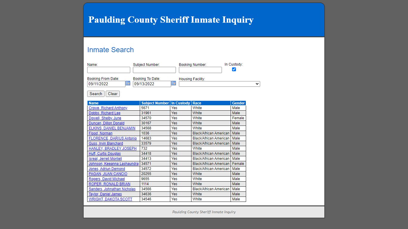 Inmate Search - Paulding County, Georgia